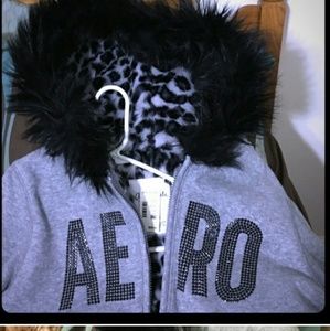 Aero XL fur lined animal print jacket hoodie